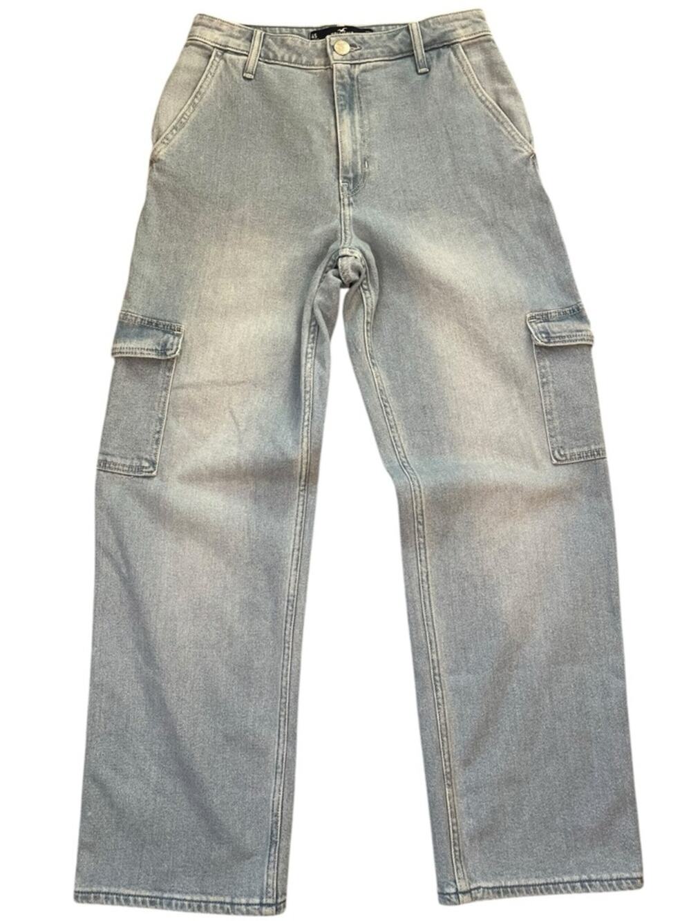 Hollister Ultra High Rise Dad Jeans 4S Light Wash Cargo Skater Y2K Retro Stretch